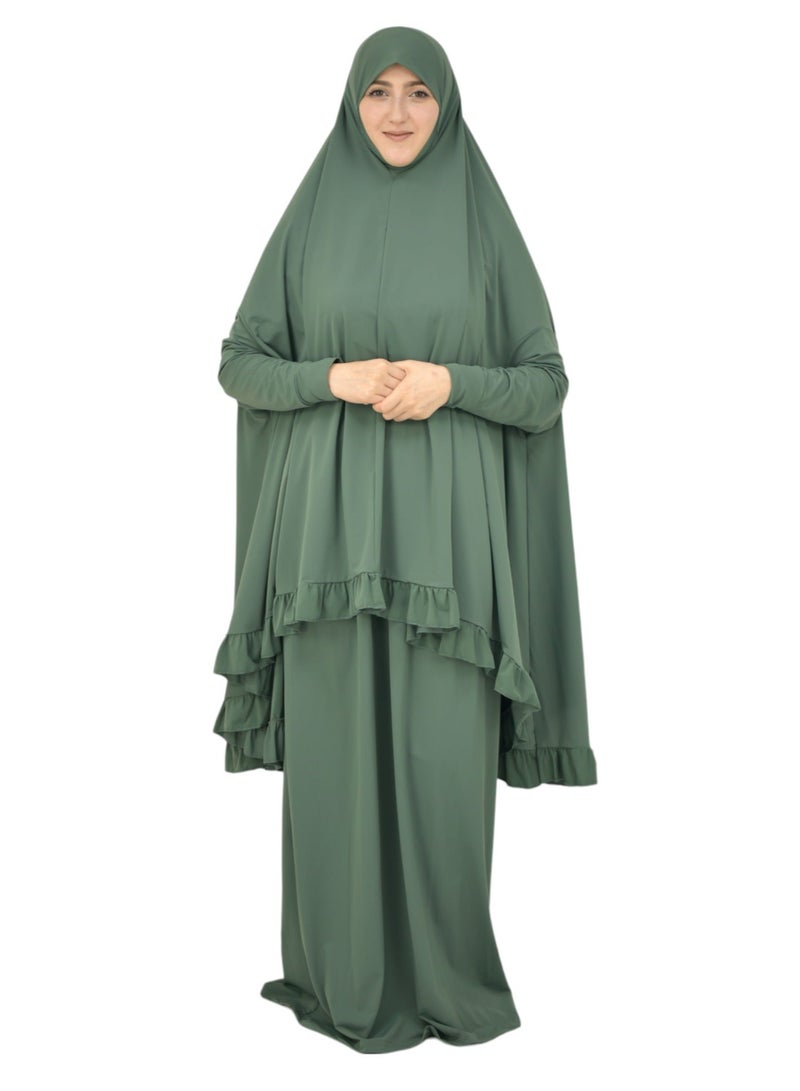  داماس كولكشن اسدال صلاة نسائي من قطعتين حجاب وتنورة بالاكمام - طقم صلاة  قطعتين بالاكمام - طقم ملابس الصلاة بالاكمام . - Image 4